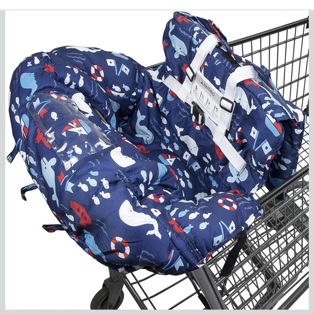 Navy Blue Whale Shopping Cart Cover, Fold In Carry Bag